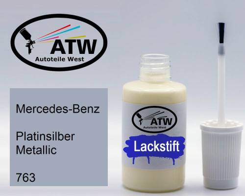 Mercedes-Benz, Platinsilber Metallic, 763: 20ml Lackstift, von ATW Autoteile West.